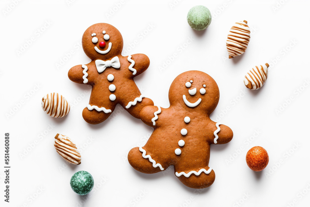 Gingerbread Christmas cookies on white background.