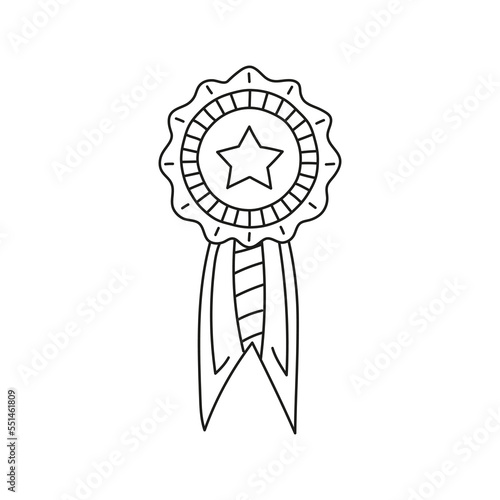 Doodle win ribbon with star at white background.