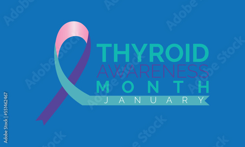 January is Thyroid Awareness Month vector. Thyroid disease icon vector isolated  on a blue background. Vector illustration