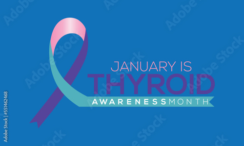 January is Thyroid Awareness Month vector. Thyroid disease icon vector isolated  on a blue background. Vector illustration