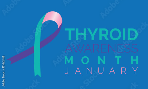 January is Thyroid Awareness Month vector. Thyroid disease icon vector isolated  on a blue background. Vector illustration