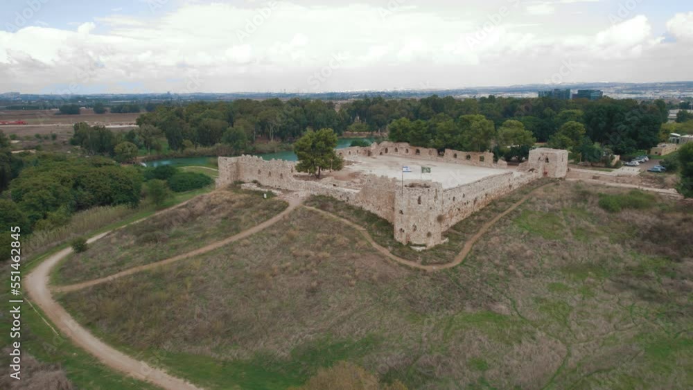 Pull back reveal of Antipatros Fort in Tel Afek National Park #004 Pull back reveal of Antipatros Fort in Tel Afek National Park #004