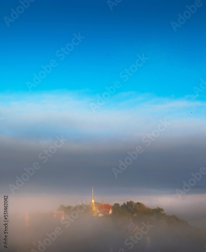 panorama of the city of fog - Wat Phra That Doi Saket (Buddhist temple) is located in Doi Saket District , Chiang Mai , Thailand