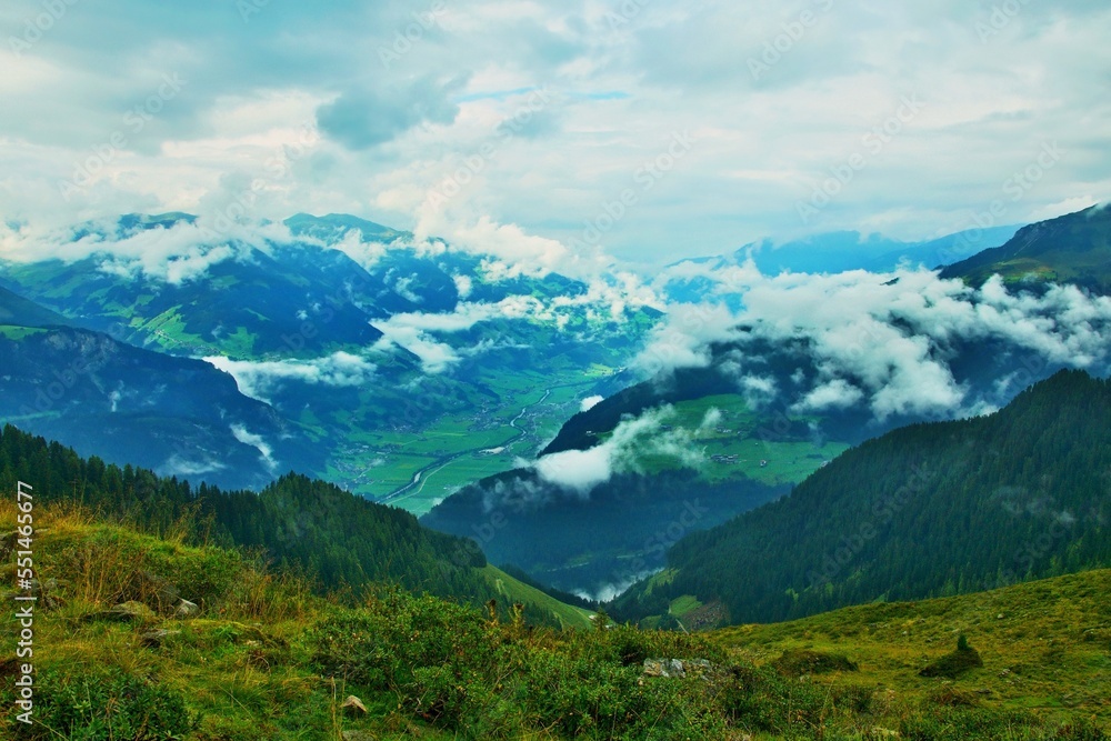 Austrian Alps - view of the valley from the footpath near the upper station of the Ahornbahn cable car