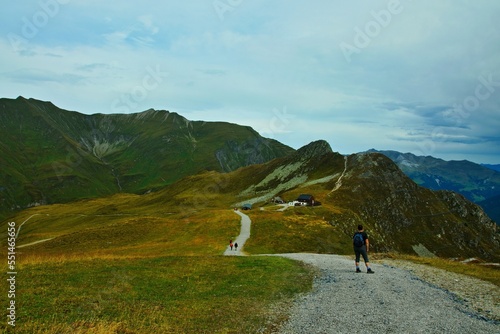Austrian Alps - view of the Tuxerjochhaus and Pfannköpfl peak from the Tuxerjoch trail