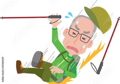 山歩きで滑落する高齢男性