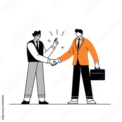 Partnership, and financial success concept. Good deal - two men shaking hands over a profitable great deal. Cooperation management.