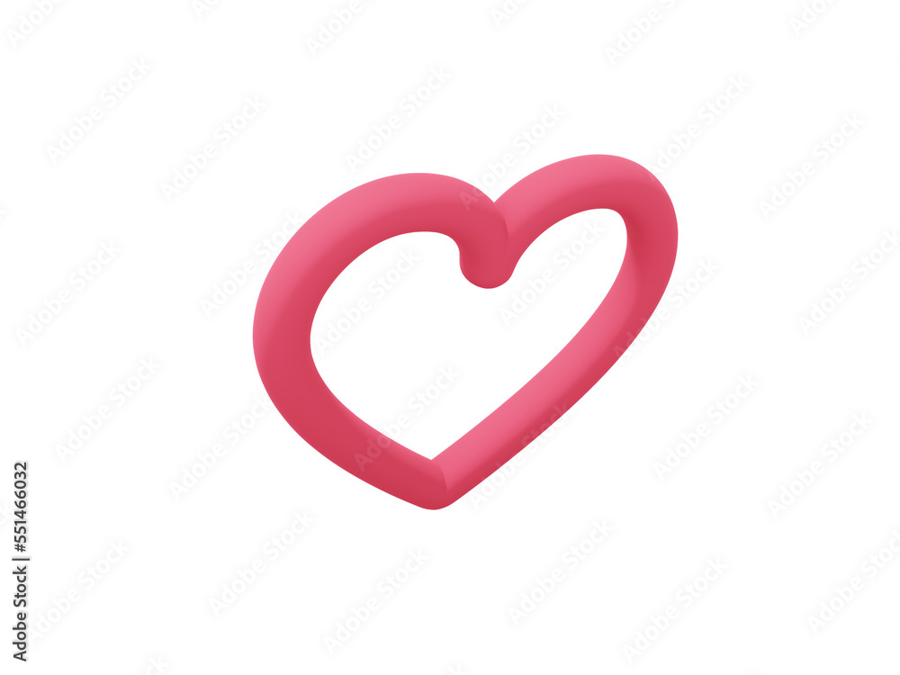 Toy heart. Red mono color. Symbol of love. On a white solid background. Top view. 3d rendering.