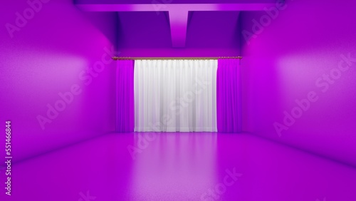 empty room with walls and curtain 3d render