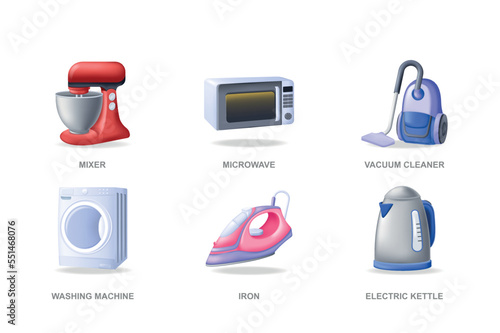 Home appliances 3D icons set in modern design. Pack isolated elements