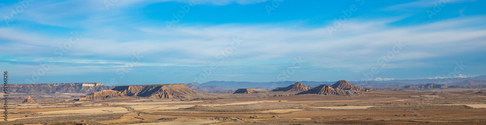 panorama of Bardenas desert landscape,  Spain