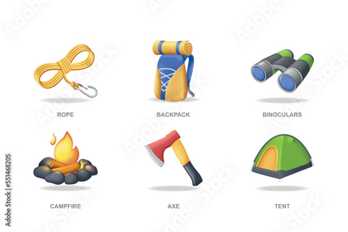 Camping 3D icons set in modern design. Pack isolated elements
