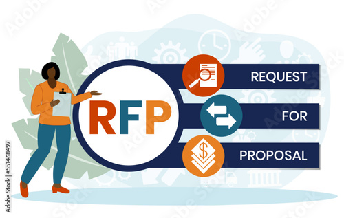 RFP - Request For Proposal. acronym, business concept. Vector infographic illustration for presentations, sites, reports, banners