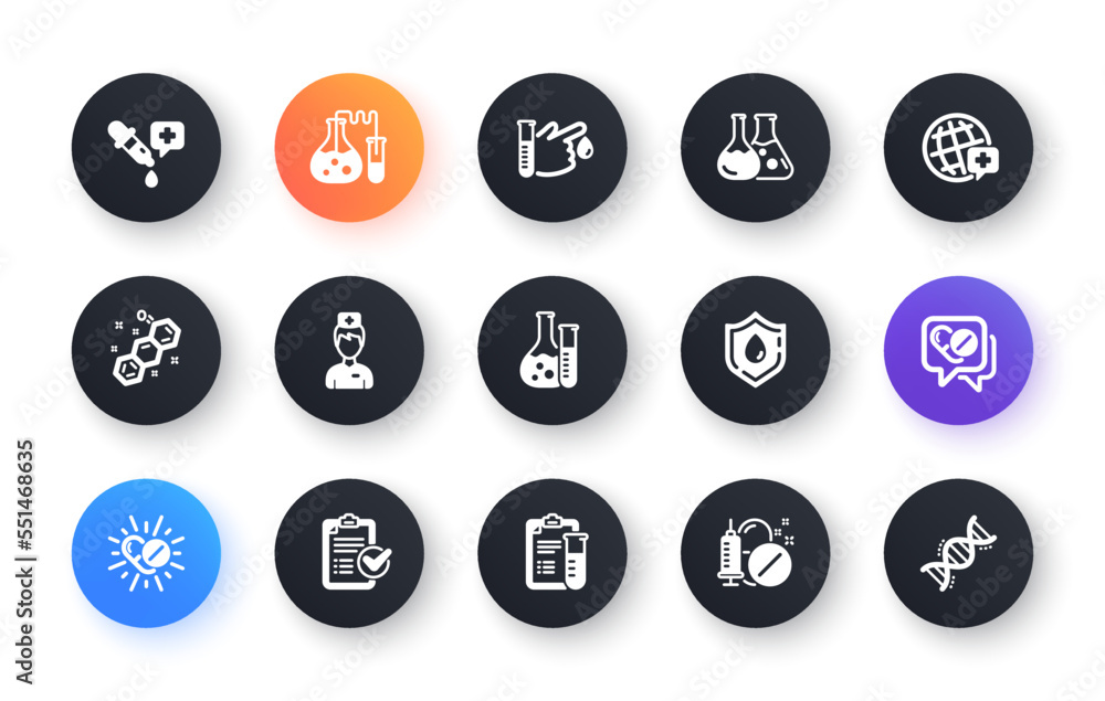 Medical healthcare, doctor icons. Drug testing, scientific discovery and disease prevention icons. Chemical formula, chemistry testing lab. Classic set. Circle web buttons. Vector Medical healthcare, doctor icons. Drug testing, scientific discovery and disease prevention icons. Chemical formula, chemistry testing lab. Classic set. Circle web buttons. Vector