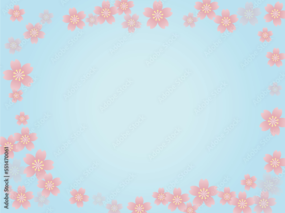 桜の花のイラストのフレーム　横