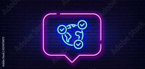 Neon light speech bubble. Online voting line icon. Internet vote sign. Web election symbol. Neon light background. Online voting glow line. Brick wall banner. Vector