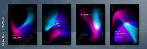 Blue pink purple blurred gradient background with aurora shape and light texture on black background. Modern blue blur grainy technology background for poster wallpaper