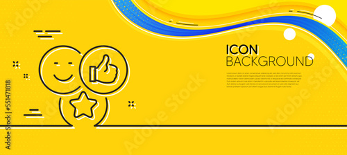 Social media likes line icon. Abstract yellow background. Thumbs up sign. Positive smile feedback symbol. Minimal like line icon. Wave banner concept. Vector