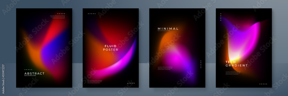 Fototapeta premium Blurred backgrounds set with modern abstract blurred color gradient patterns. Smooth templates collection for brochures, posters, banners, flyers and cards. Vector illustration.