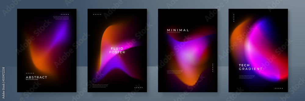 Blurred backgrounds set with modern abstract blurred color gradient patterns. Smooth templates collection for brochures, posters, banners, flyers and cards. Vector illustration.