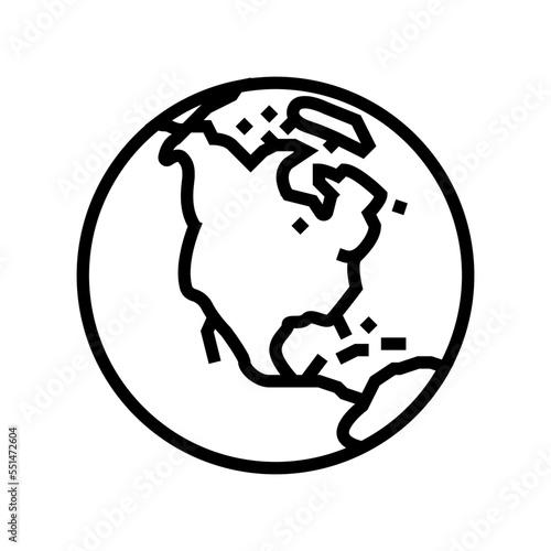 north america earth planet map line icon vector. north america earth planet map sign. isolated contour symbol black illustration