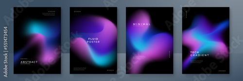 Set of colorful blurred blue pink purple grainy gradient background for business technology poster template