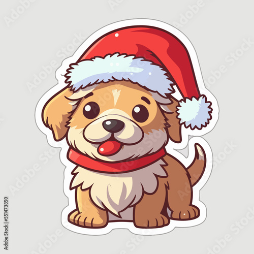 dog wearing a Christmas red sweater with Nordic snowflake pattern vector cartoon illustration or sticker  isolated on white. Funny humorous Christmas, pet lover, pet clothes theme design element. © Zamin