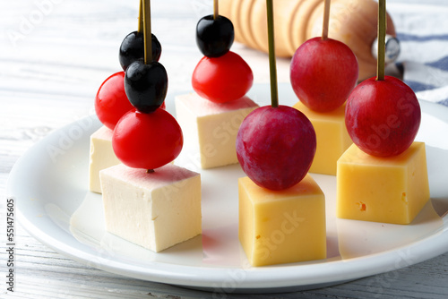 Delicious appetizers with cheese for banquet catering
