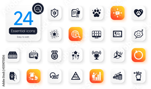 Set of Business flat icons. Sms, Loop and Job interview elements for web application. Web search, Graph chart, Flexible mattress icons. Pyramid chart, Pets care, Delivery notification elements. Vector