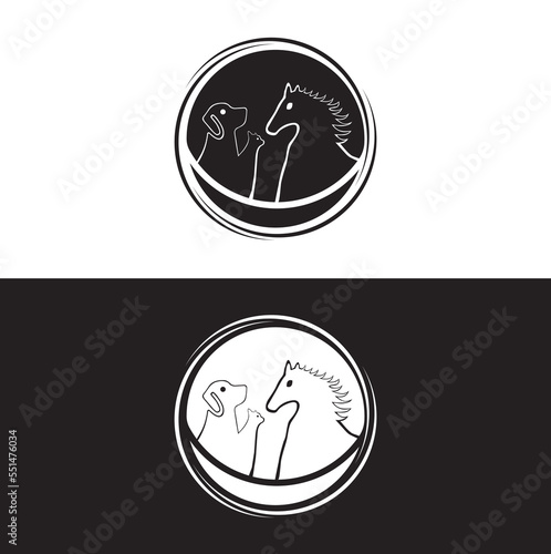 Circle horse ,cat and dog logo design . icon logo .silhouette logo 