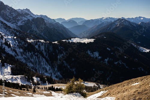 Pinzolo in winter sunny day. Dolomites Val Rendena Italian alps, Trentino Italy.