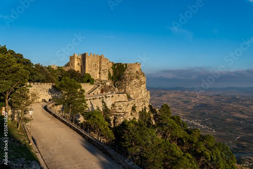View of the ruins of the castle in Erice, Sicily. City High on top of the mountain. Panorama of the surroundings.