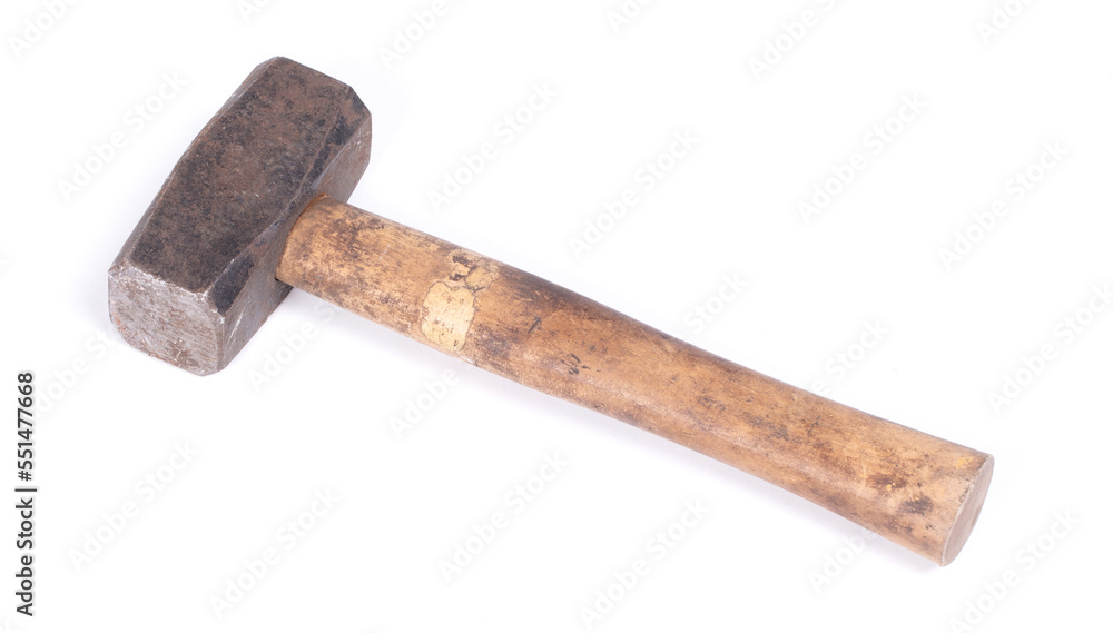 Old hammer with wooden handle isolated Old hammer with wooden handle isolated