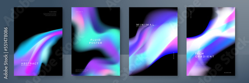 Abstract blue and purple liquid wavy shapes futuristic poster background with gradient aurora tech element. Glowing technology waves vector background