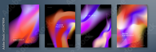 Blurred backgrounds set with modern abstract blurred color gradient patterns. Smooth templates collection for brochures, posters, banners, flyers and cards. Vector illustration.