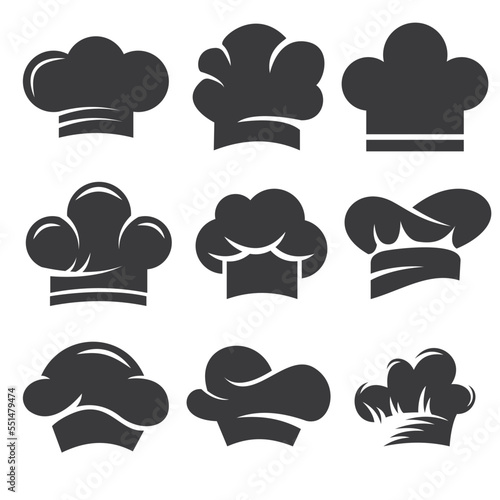 set of chef and cook hats flat icons.