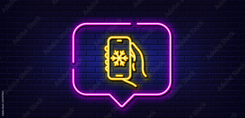 Neon light speech bubble. Air conditioning line icon. Hand hold phone sign. Cellphone with screen notification symbol. Neon light background. Air conditioning glow line. Brick wall banner. Vector Neon light speech bubble. Air conditioning line icon. Hand hold phone sign. Cellphone with screen notification symbol. Neon light background. Air conditioning glow line. Brick wall banner. Vector