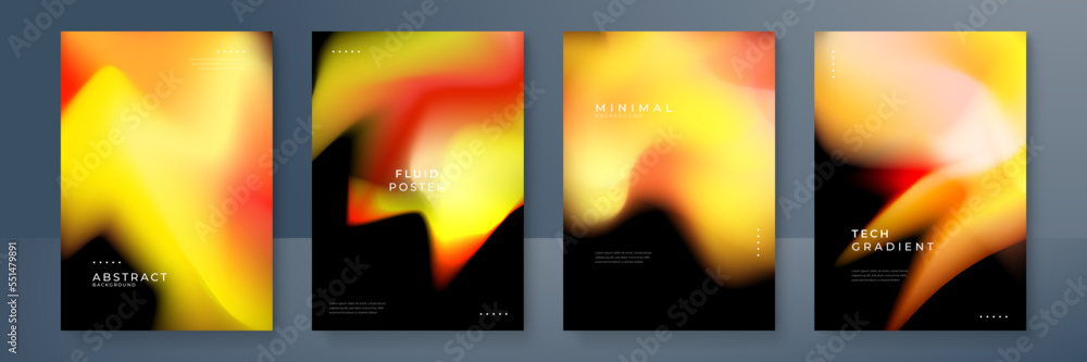 Fluid orange red yellow gradient background vector. Fire and minimal style posters with colorful aurora shapes and liquid color. Modern wallpaper design for social media, idol poster, banner, flyer