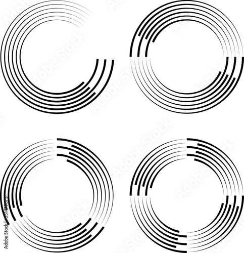 Radial speed Lines in Circle Form for comic books . Explosion background . Vector Illustration .Technology round Logo . Circular Design element . Abstract Geometric shape . Sunburst .