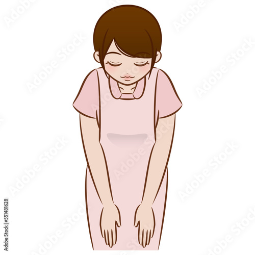 ブラッシュペンで描かれたイラスト /お辞儀をする制服を着た女性