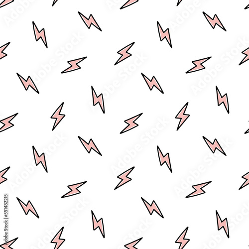 Seamless pattern with pink lightning bolts