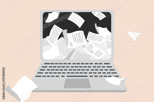 Overwhelm office tasks of paperwork vector, overwhelming office paperwork vector.