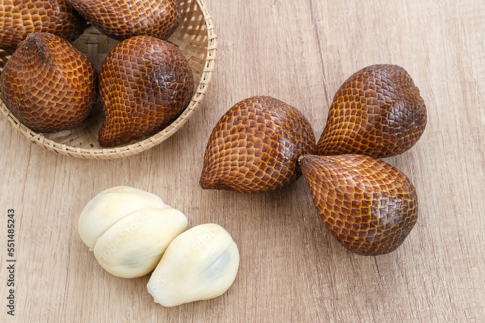 Salak or thorny palm or snake fruit (Salacca zalacca) is a species of palm tree.
Salak or thorny palm or snake fruit (Salacca zalacca) is a species of palm tree.