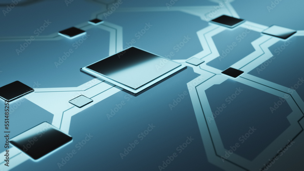 Obraz premium Technology background CPU central processing unit on circuit board, blue AI futuristic micro processor concept, 3D rendering illustration