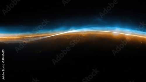 An abstract illustration of light moving effect in black background. Light trails effect, light speed, motion of light. Fibre light effect. © MEDI