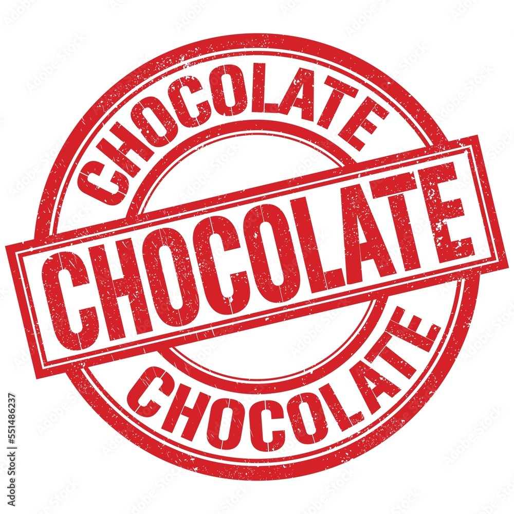 CHOCOLATE written word on red stamp sign CHOCOLATE written word on red stamp sign