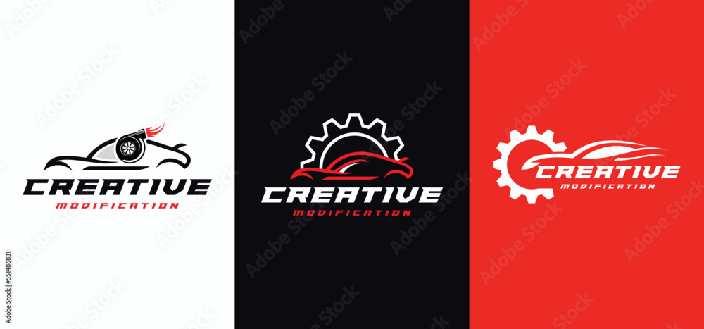 Car modification logo template vector, speed, auto repair shop with line concept, Design Template.