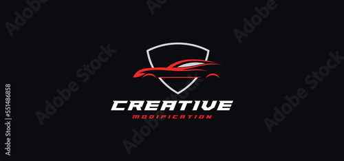 Car modification logo template vector, speed, auto repair shop with line concept, Design Template.