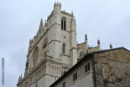Beautiful medieval church in the Europe on a cloudy day