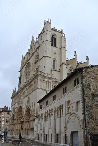 Beautiful medieval church in the Europe on a cloudy day